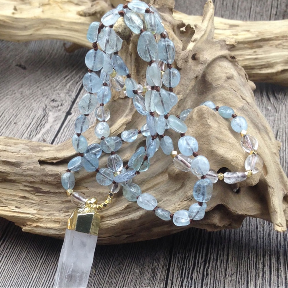 aquamarine and quartz gold or silver necklace - Picture 6 of 9